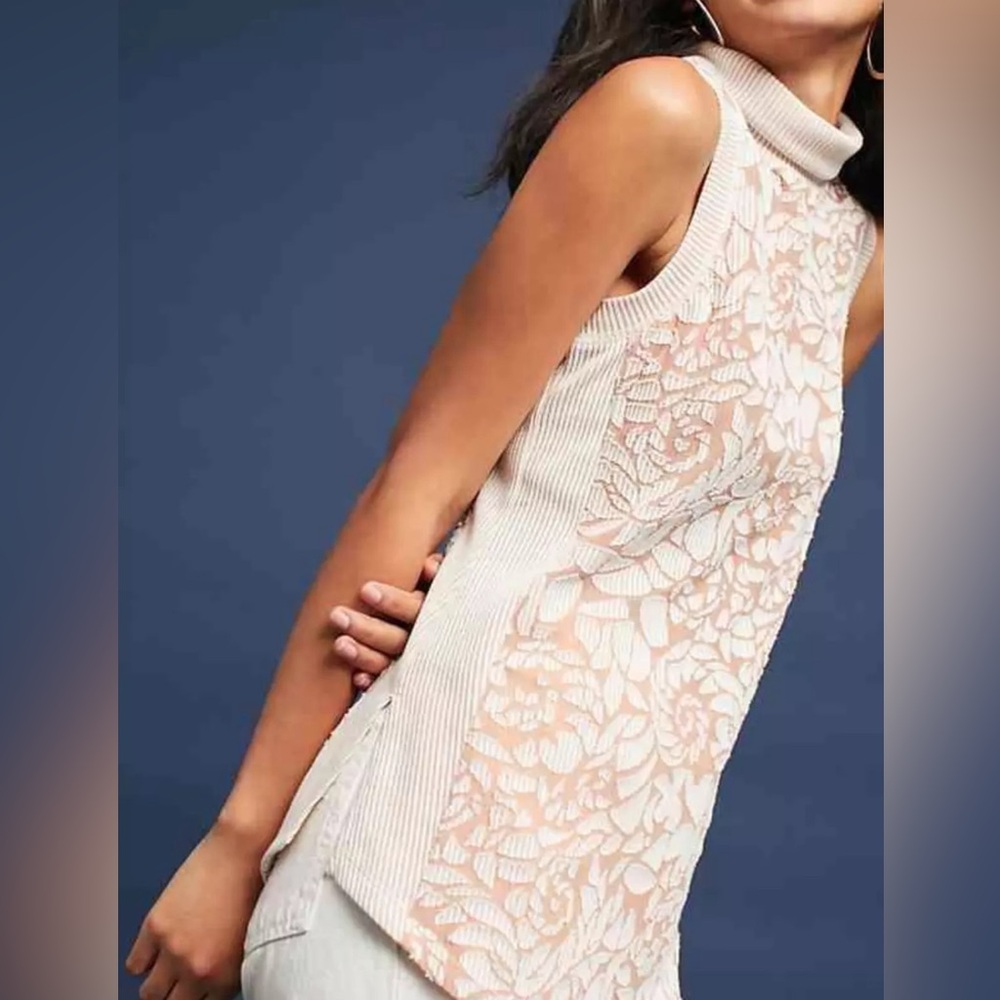 Anthropologie meadow rue ivory blush sleeveless turtleneck